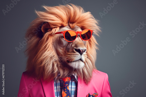Dotted Wilderness: Hyperrealistic Lion in Stylish Pose © Andrii 