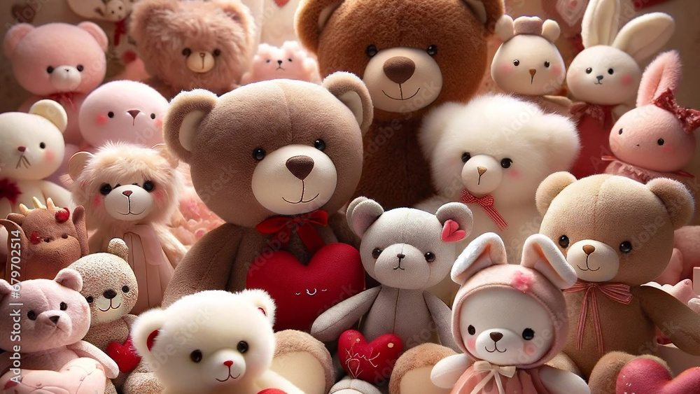 Assorted Valentine's teddy bears and plush toys. Assorted Valentine's teddy bears and plush toys.