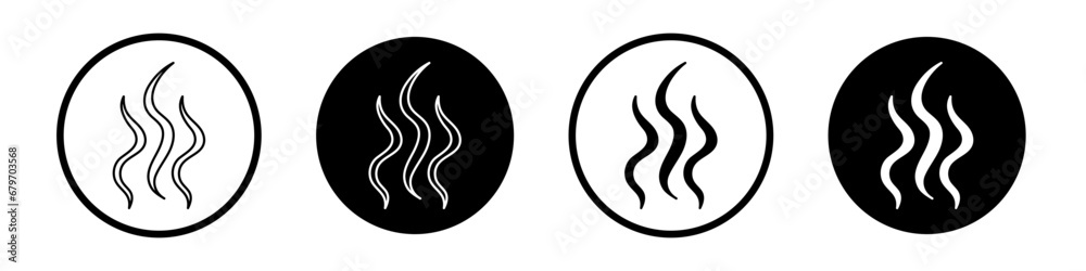 Smoke steam silhouette vector icon set. Heat steam aroma symbol. Scent vapor sign. Warm icon in black and white color. - obrazy, fototapety, plakaty 