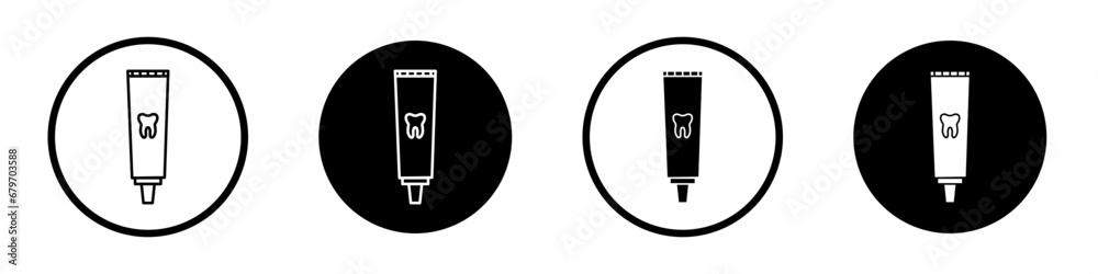 Toothpaste tube vector icon set. Ointment cream gel paste symbol in black and white color. - obrazy, fototapety, plakaty 