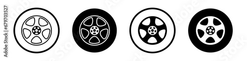 Car hubcap vector icon set. Automobile alloy disk symbol. Truck tyre trim icon in black and white color. photo