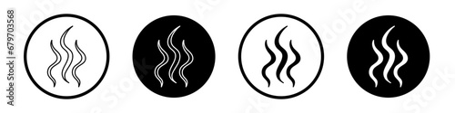 Smoke steam silhouette vector icon set. Heat steam aroma symbol. Scent vapor sign. Warm icon in black and white color.