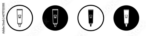 Toothpaste tube vector icon set. Ointment cream gel paste symbol in black and white color. photo