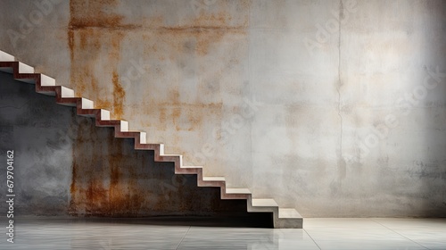  a set of stairs in an empty room with a concrete wall in the background and a concrete floor in the foreground. photo