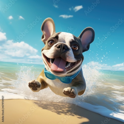 french bull dag on the summer beach