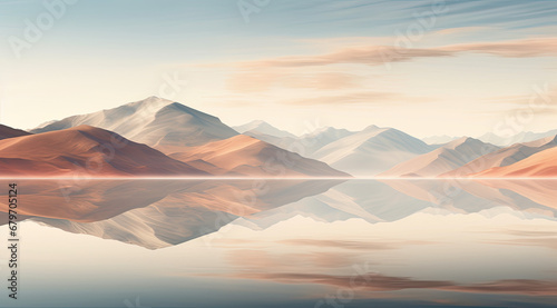 an image of mountains and a lake with reflection