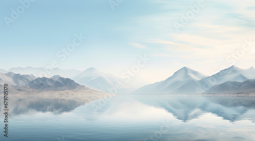 an image of mountains and a lake with reflection