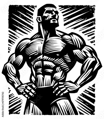 Wrestler Portrait Linocut