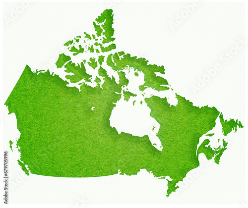 Map of Canada made with crumpled kraft paper. Handmade map with recycled material. Handmade map with recycled material. Green. Texture. Green. Green grass. Canada