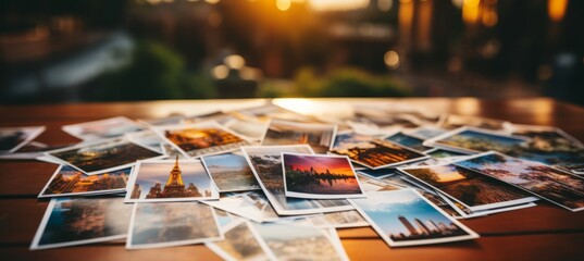 Travel destinations and landmarks set against a table background   perfect for the travel industry