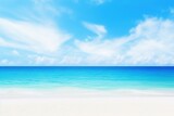 Sunny Tranquility: Embrace the Beautiful Sandy Beach with White Sand, Rolling Calm Waves, and Turquoise Ocean, Against a Canvas of White Clouds in a Blue Sky