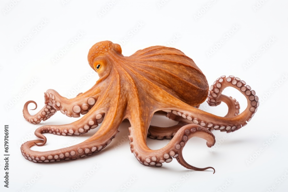 Close up of an octopus with tentacles spread out, isolated on a clean white background Close up of an octopus with tentacles spread out, isolated on a clean white background