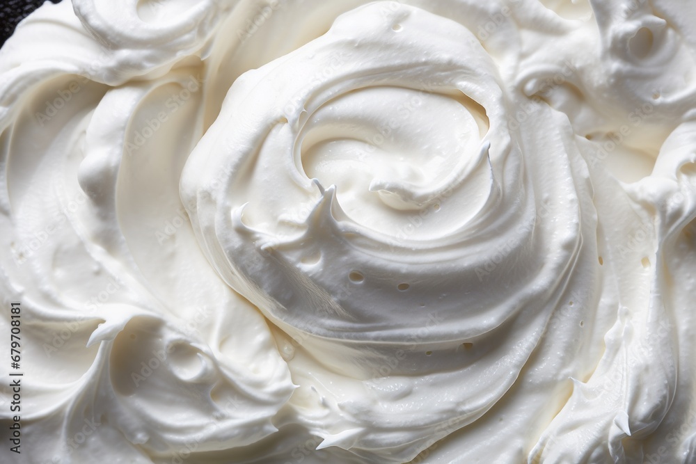 Close up of delicious natural creamy vanilla yogurtTop view with 100 background coverage.
