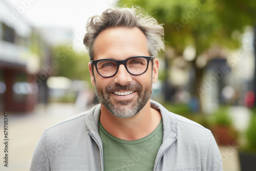 Portrait of mature man with grey hair wearing eyeglasses.