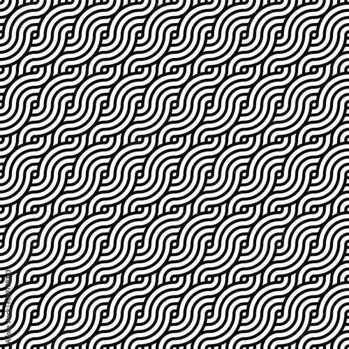 Black seamless geometric japanese circles swirls and waves pattern