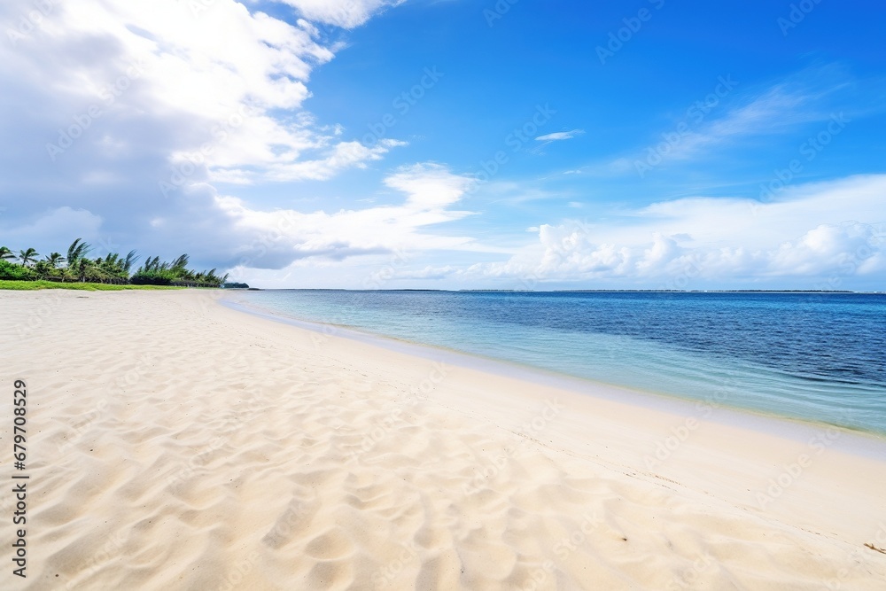 Tropical Paradise Vista: Experience the Serenity of a Colorful Panoramic Landscape, a Beautiful Sandy Beach, White Sand, and the Rolling Calm Waves of Turquoise Ocean Tropical Paradise Vista: Experience the Serenity of a Colorful Panoramic Landscape, a Beautiful Sandy Beach, White Sand, and the Rolling Calm Waves of Turquoise Ocean
