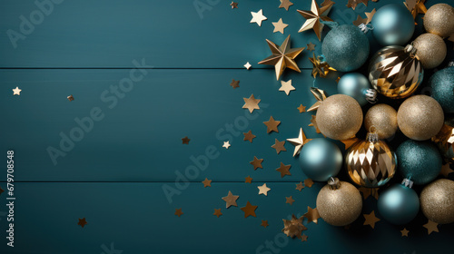 plain cyan background mit golden stars  christmas theme. Generative AI