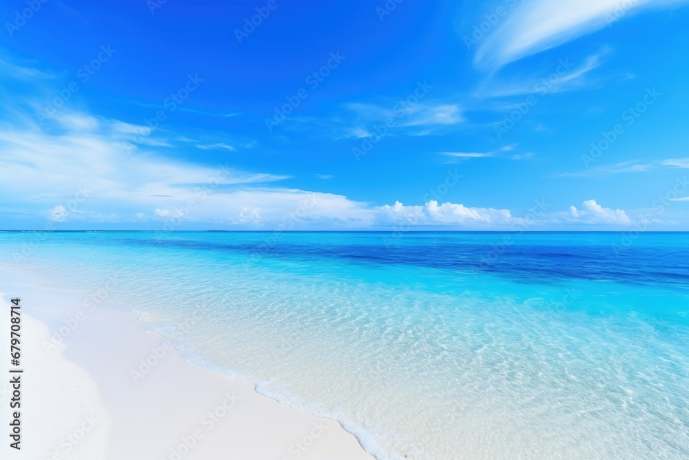 Seaside Serenity: Find Solace in the Tranquil Beauty of a Perfect Coastal Scene, with a Sandy Beach, White Sand, and the Calm Turquoise Waves Against a Blue Sky