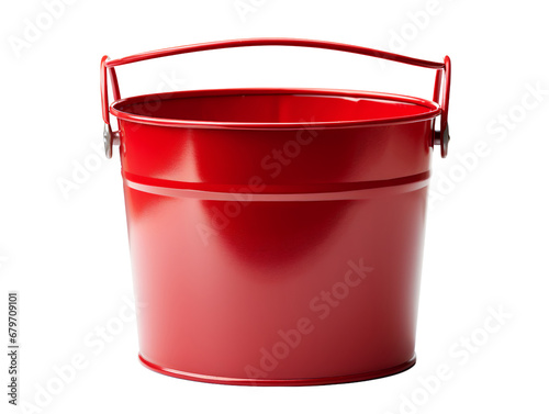 Vibrant Red Metal Bucket, isolated on a transparent or white background