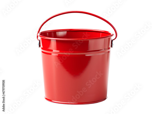 Vibrant Red Metal Bucket, isolated on a transparent or white background