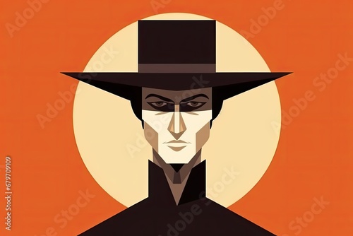 Mysterious Puritan Figure in a Wide-Brimmed Hat and Elegant Black Coat Generative AI