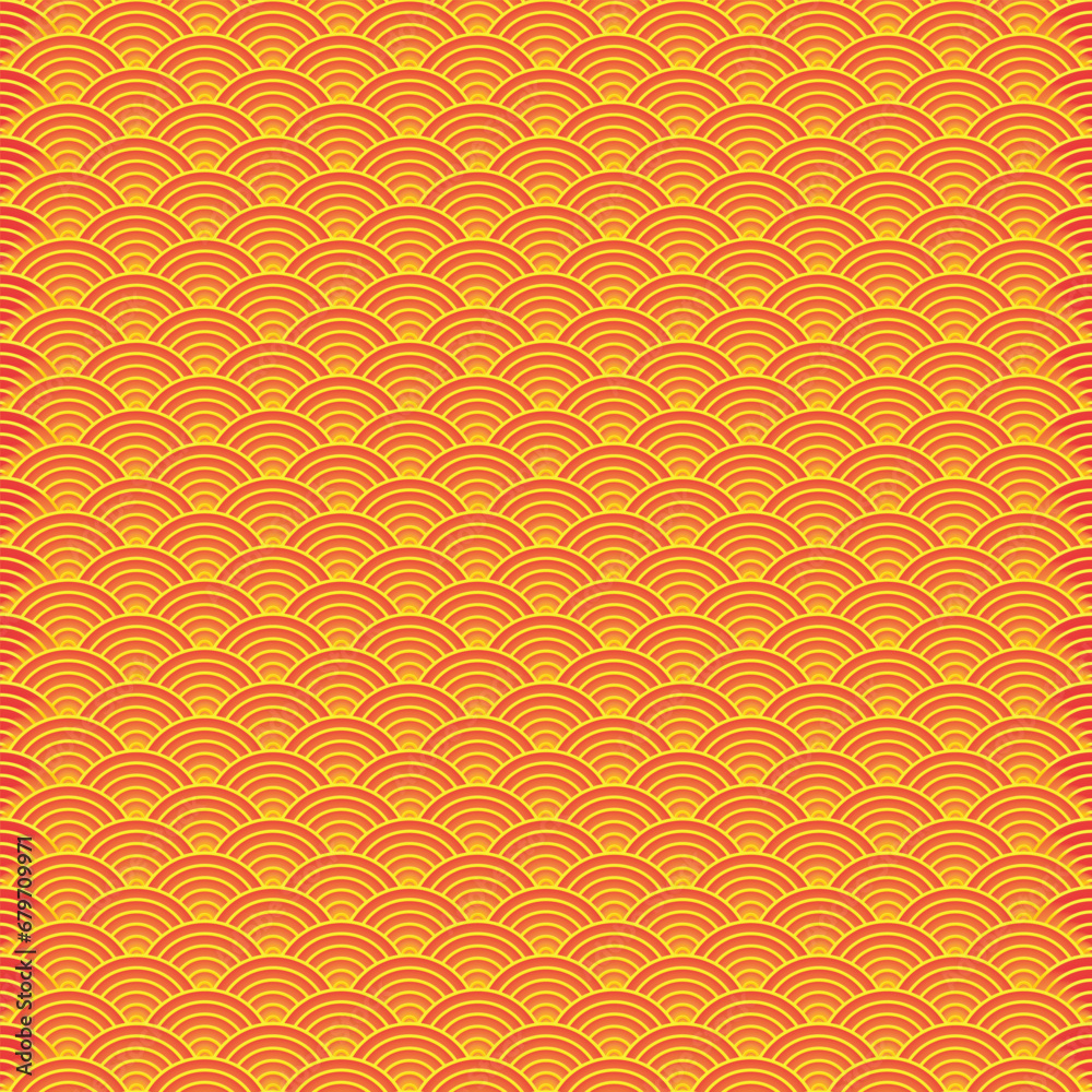 Bright orange yellow geometric japanese waves pattern Seigaiha-mon Bright orange yellow geometric japanese waves pattern Seigaiha-mon