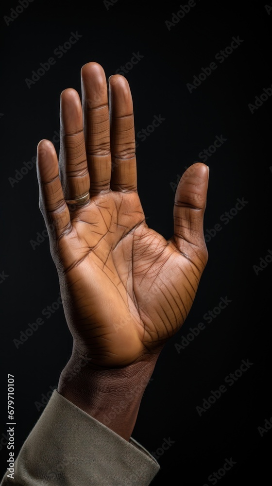 hand showing farewell gesture, on a black background, banner, vertical hand showing farewell gesture, on a black background, banner, vertical