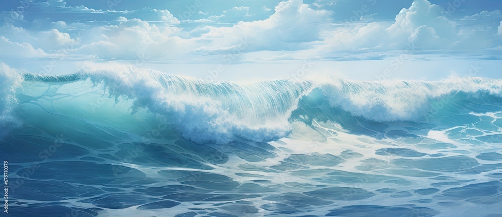 The Majestic Power of the Sea: A Captivating Painting of a Massive Ocean Wave Created With Generative AI Technology