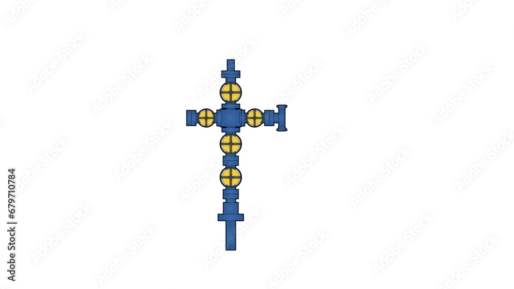 Color line drawing showing a wellhead christmas tree with valves and
