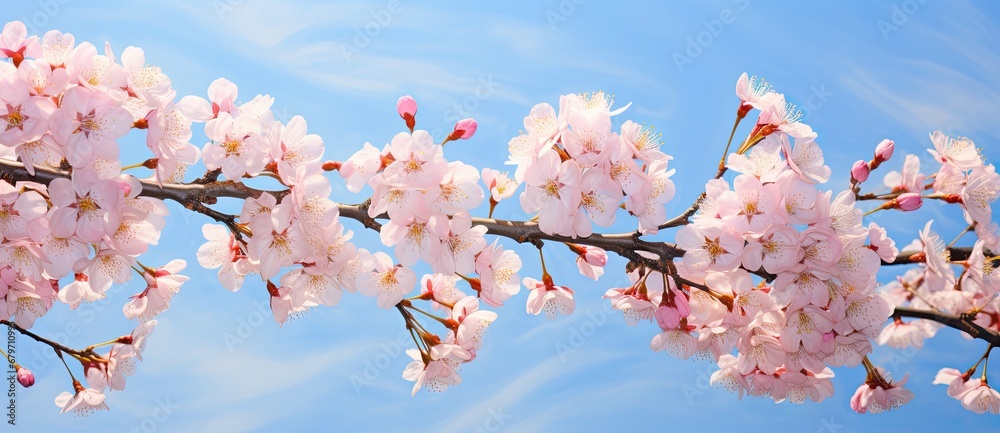 A Branch of a Tree in Bloom with Beautiful Pink Flowers A Branch of a Tree in Bloom with Beautiful Pink Flowers