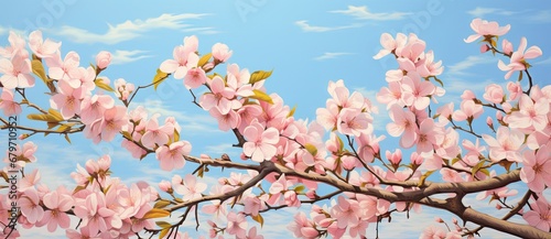A Serene Symphony: Pink Blossoms Dancing Under a Blissful Blue Sky