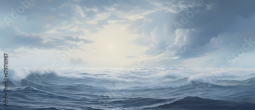 A Serene Reflection: A Majestic Painting Capturing the Beauty of a Vast, Tranquil Body of Water