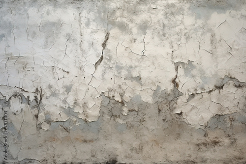 Photo of Old cracked white painted plaster wall. Grunge dirty wall. © Tepsarit