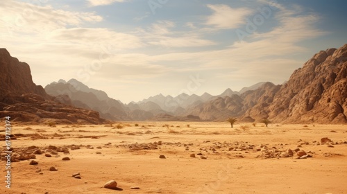 Beauty of Wadi in Sinai Desert: A Stunning Landscape of Mountains, Sun and Nature photo