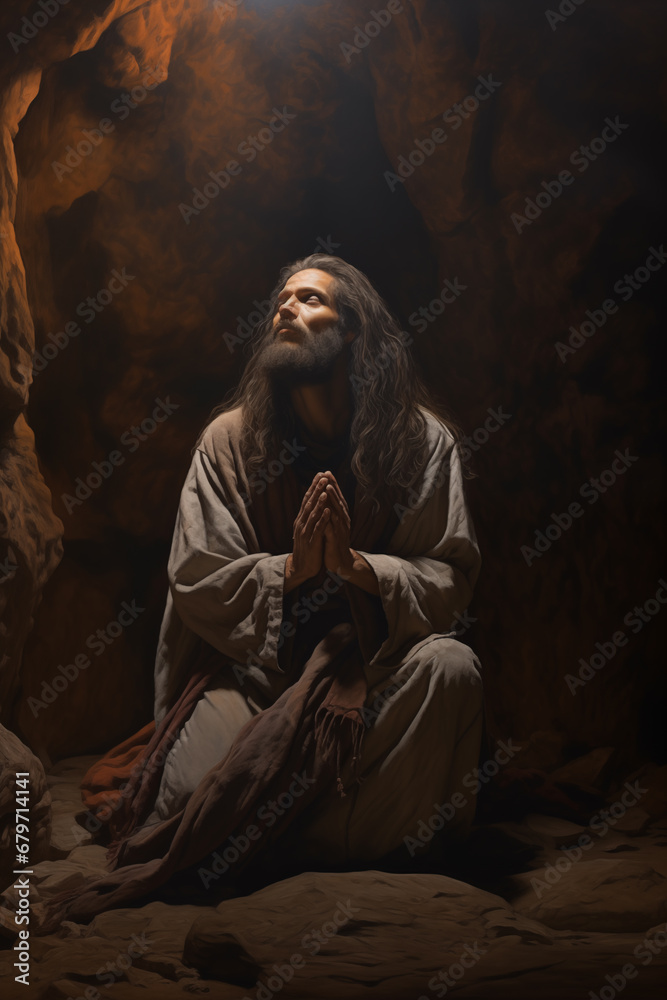 John the Baptist in Prayer and Reflection - obrazy, fototapety, plakaty 