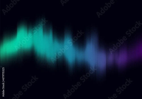 Vector halftone  borealis aurora effect. Abstract halftone background with cool motion blur effect on dark  background.