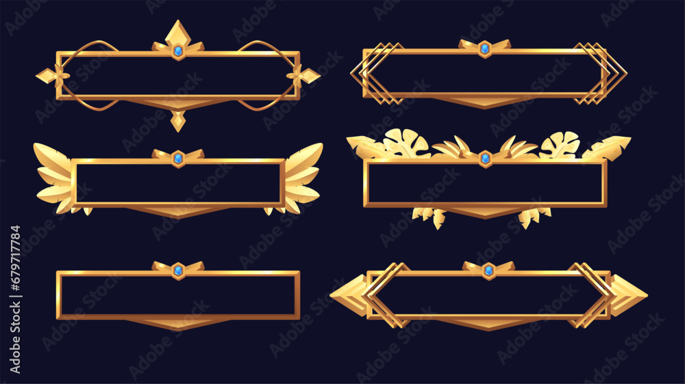 Golden empty decorated metal frames for game ui design.