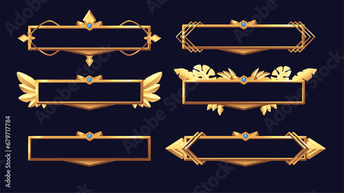 Golden empty decorated metal frames for game ui design.
