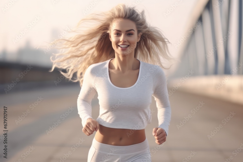 athletic woman working out and running outdoors and doing fitness exercises. healthy jogging and running concept