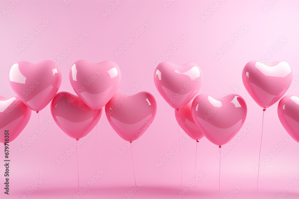 Heart shape pink balloons. Valentine's Day or Mother's Day elements against pink background