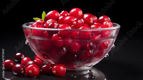 Fresh cranberries fruits in clay bowl Background and daylight photo