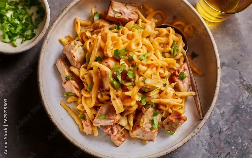 Capture the essence of Haluski in a mouthwatering food photography shot Generative AI Capture the essence of Haluski in a mouthwatering food photography shot Generative AI