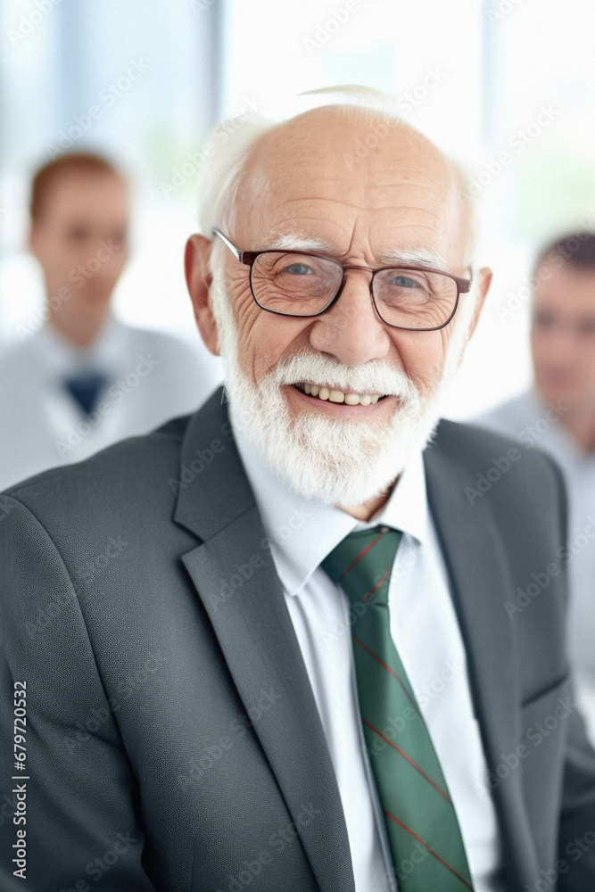 Portrait of happy senior businessman with colleagues in background. Portrait of happy senior businessman with colleagues in background.
