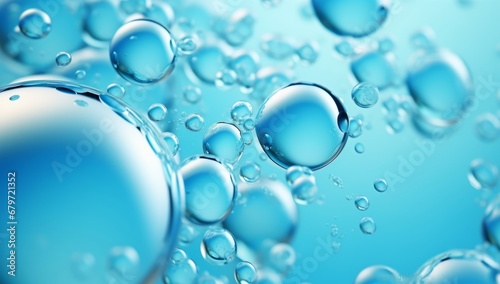 Close-Up of Glistening Water Bubbles on a Serene Blue Background