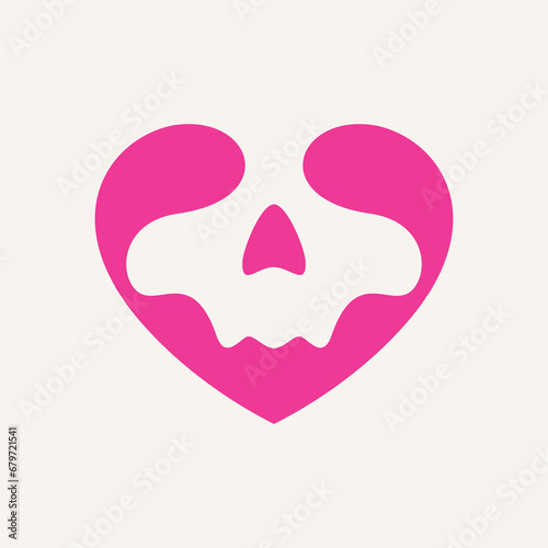 simple clean flat minimalist modern combination vector of skull with love heart soul icon symbol character images in pink color logo design inspiration