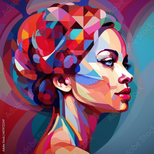portrait of a woman, cubism, geometrical art, portrait, 
