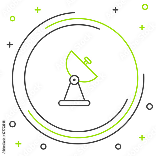 Line Radar icon isolated on white background. Search system. Satellite sign. Colorful outline concept. Vector