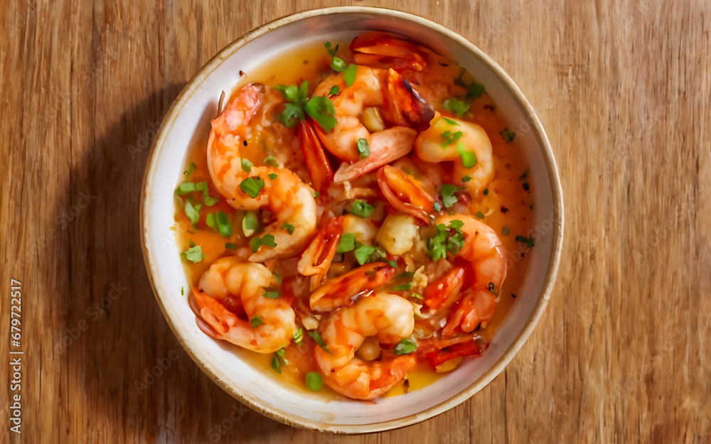 Capture the essence of Gambas Al Ajillio in a mouthwatering food photography shot Generative AI