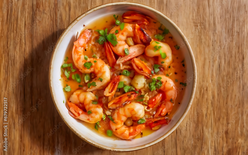 Capture the essence of Gambas Al Ajillio in a mouthwatering food photography shot Generative AI Capture the essence of Gambas Al Ajillio in a mouthwatering food photography shot Generative AI