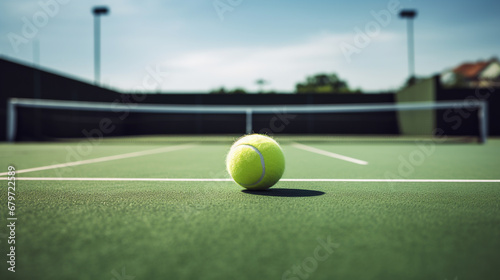 tennis ball on the background of a tennis court. ai generative © Oleksandr